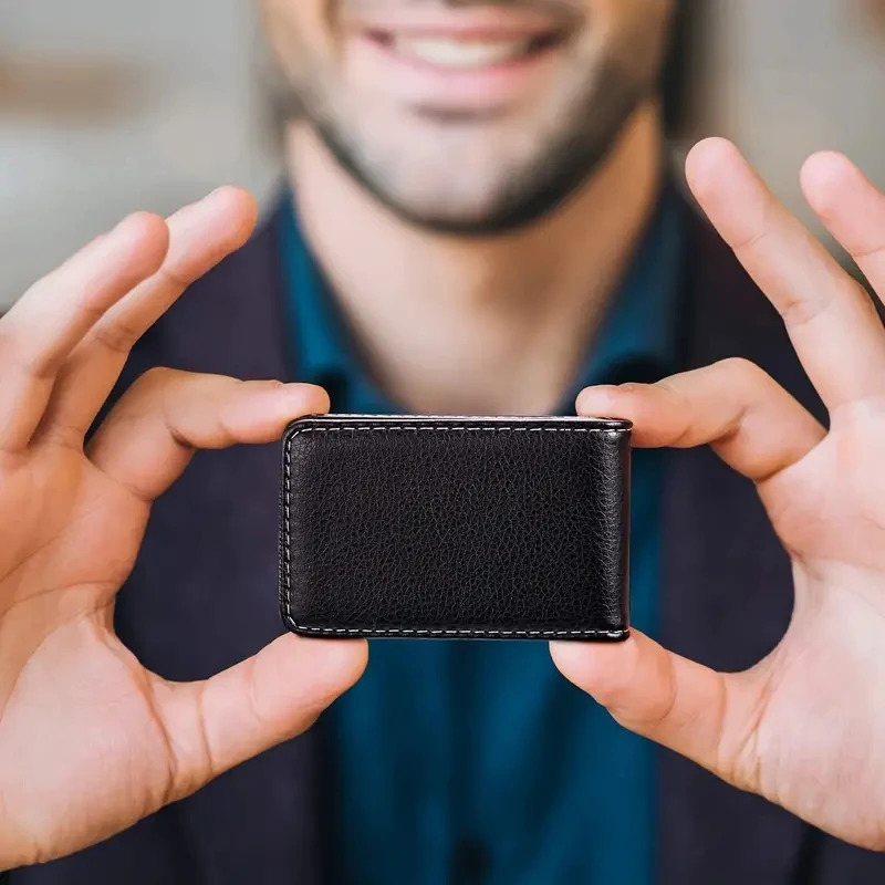 Business Card Holder Vertical Version PU Leather Business Card Case Pocket Business Name Card Holder With Magnetic Shut 250701