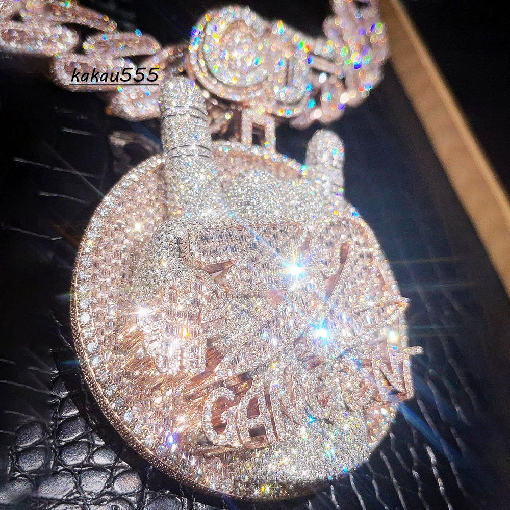 Pass Diamond Tester Iced Out Moissanite Name Pendant Custom 925 Silver VVS Diamond Hip Hop Letter Pendant Link Chain for Rapper