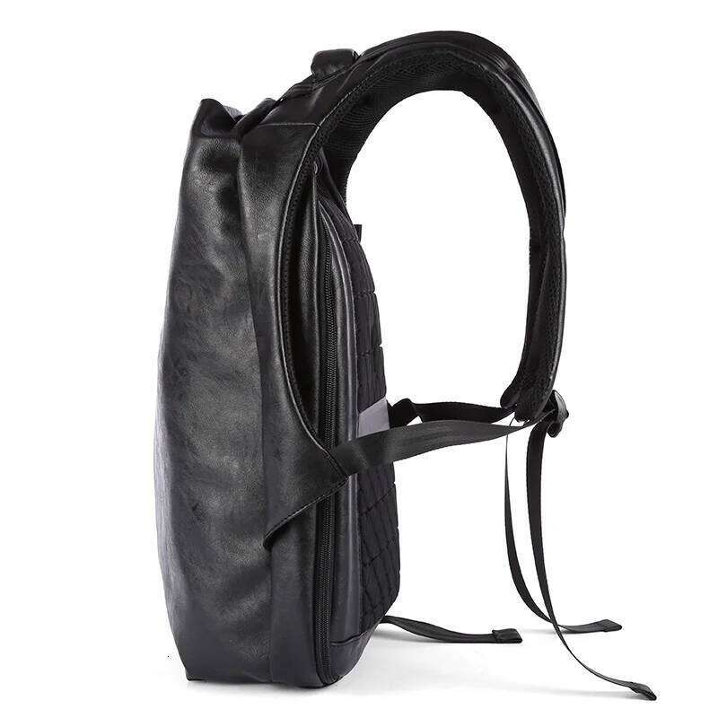 Men Leather Waterproof Laptop Backpack, Large Capacity Business Backpack with USB Charging, Male Travel Sport Daypack