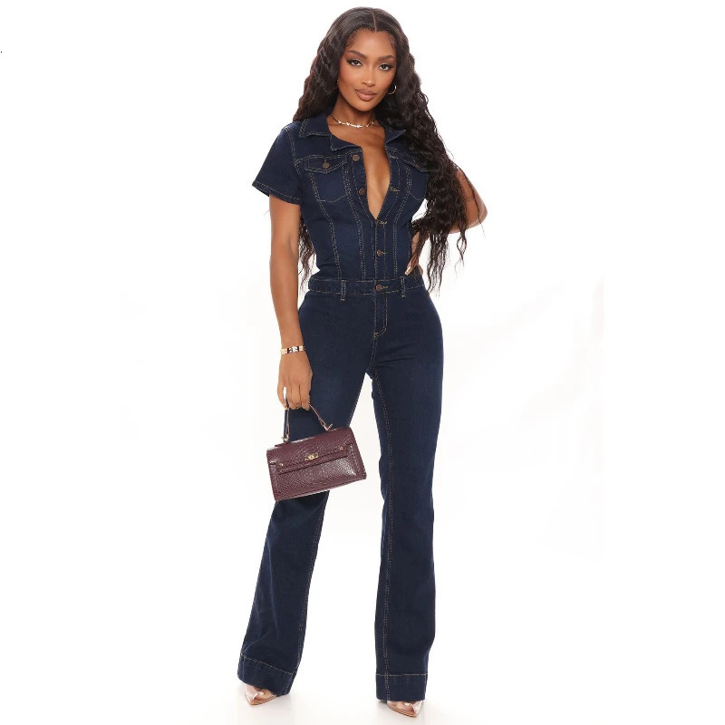 Demin Overall Jumpsuits Mom Jeans Long Pants Y2k High Waist Single Breasted Rompers Streetwear Party Club Work 250625
