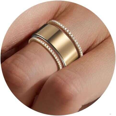 Elegant Widespread Titanium Diamond Ring Set With Polished Edges