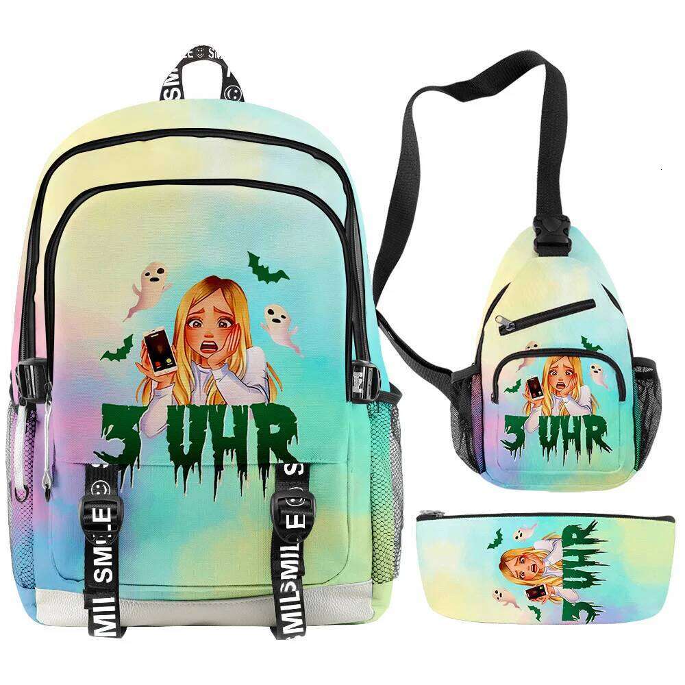 Novelty Anime Beki Fluffy 3D Print 3pcs/Set Student School Bags multifunction Travel Backpack Chest Bag Pencil Case