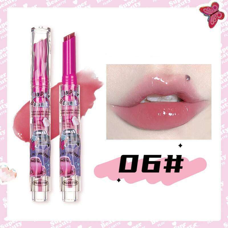 FLORTTE Solid Gloss Water Light Glitter Clear Lipstick Pink Mirror Glaze Jelly Moisturizing Lip Tint Cosmetics Makeup X250702