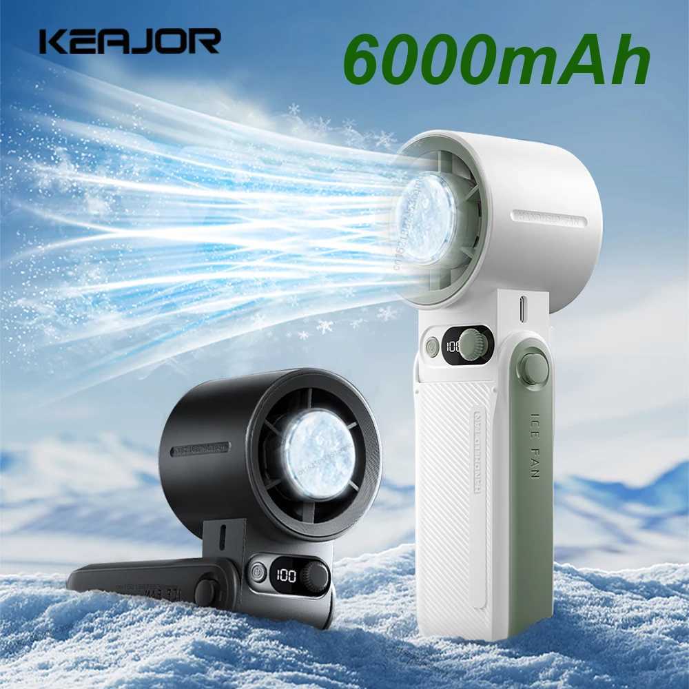 Mini Portable Handheld Fan 199 Speeds Adjustable Ice Cooling Fan 6000mAh Rechargeable Folding Neck Fan Outdoor Small Turbo Fan XJ250702