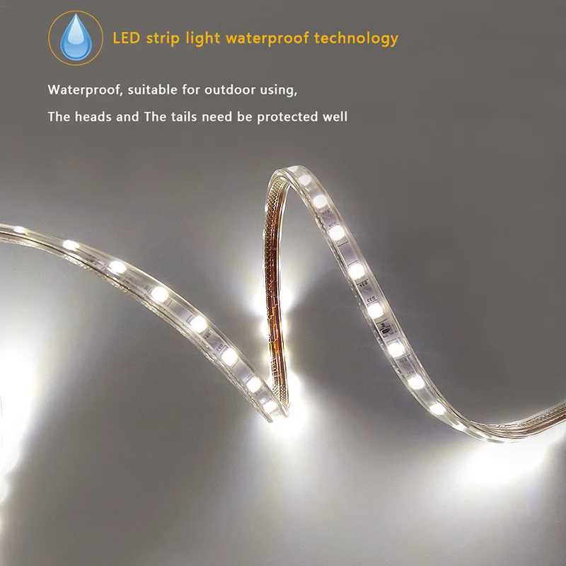 220V High Brightness LED Strip Light Waterproof LED Tape Flexible Ribbon for Outdoor Garden Lighting Room Bedroom Kitchen Decor W250701