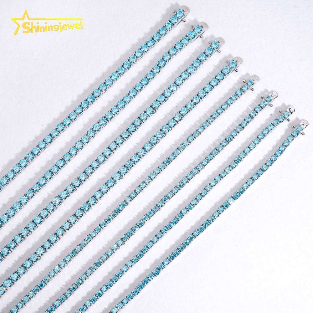 Pass Tester Hip-Hop Jewelry Sterling Sier Fashion Necklace 3Mm 4Mm Iced VVS Blue Phpite Tennis Chain