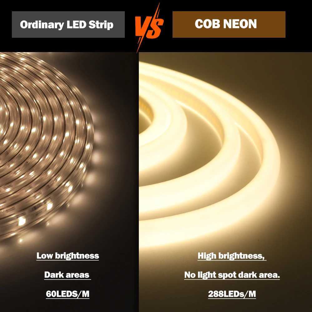 AC 220V 270 Degree Light COB Strip 288Leds/M IP65 Waterproof Milky White Flexible Ribbon Rope Tape LED Neon Light W250701