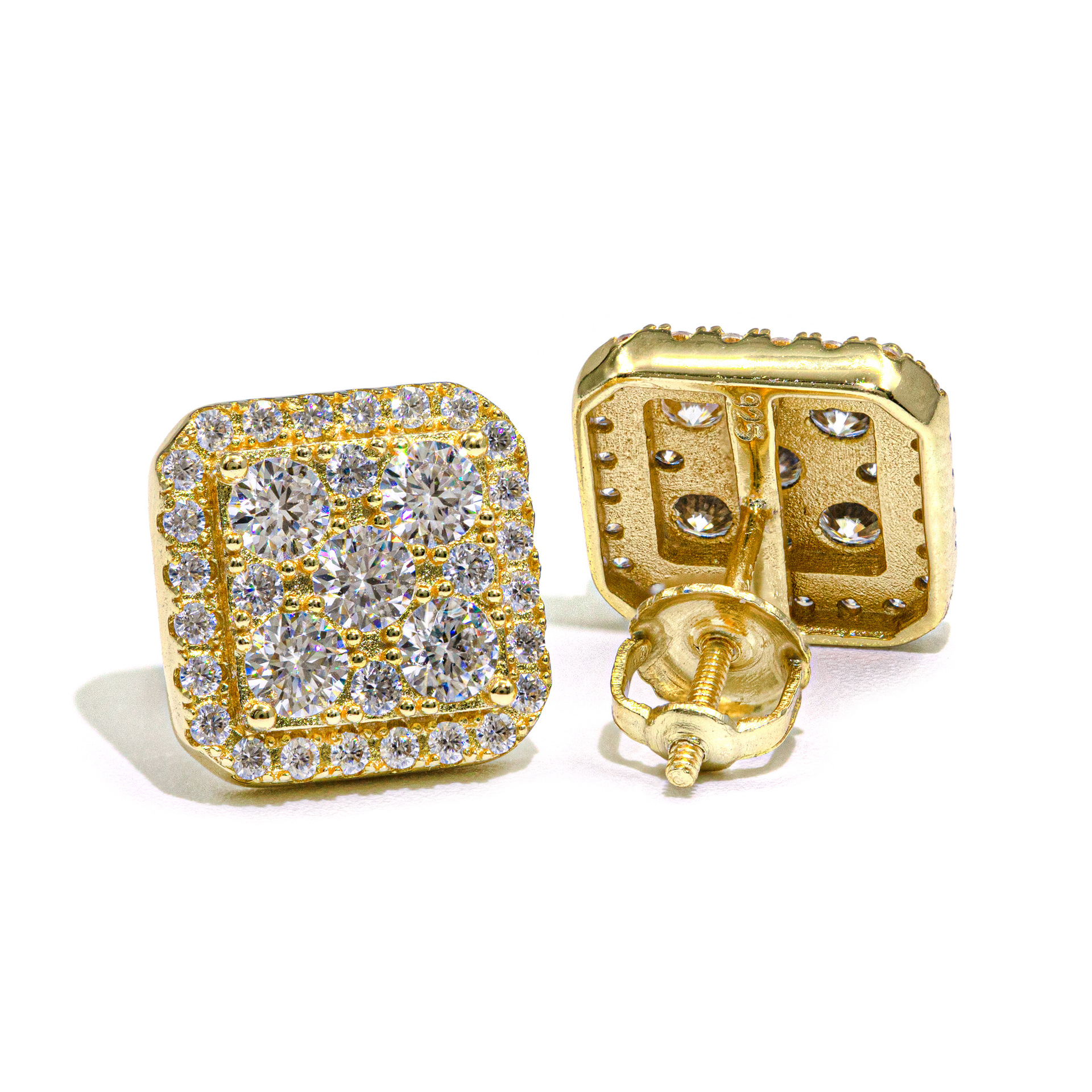 Hip Hop Jewelry Men Moissanite Earrings 925 Sterling Silver Square Shape Moissanite Stud Earrings Iced Out Screw Back Ear Studs