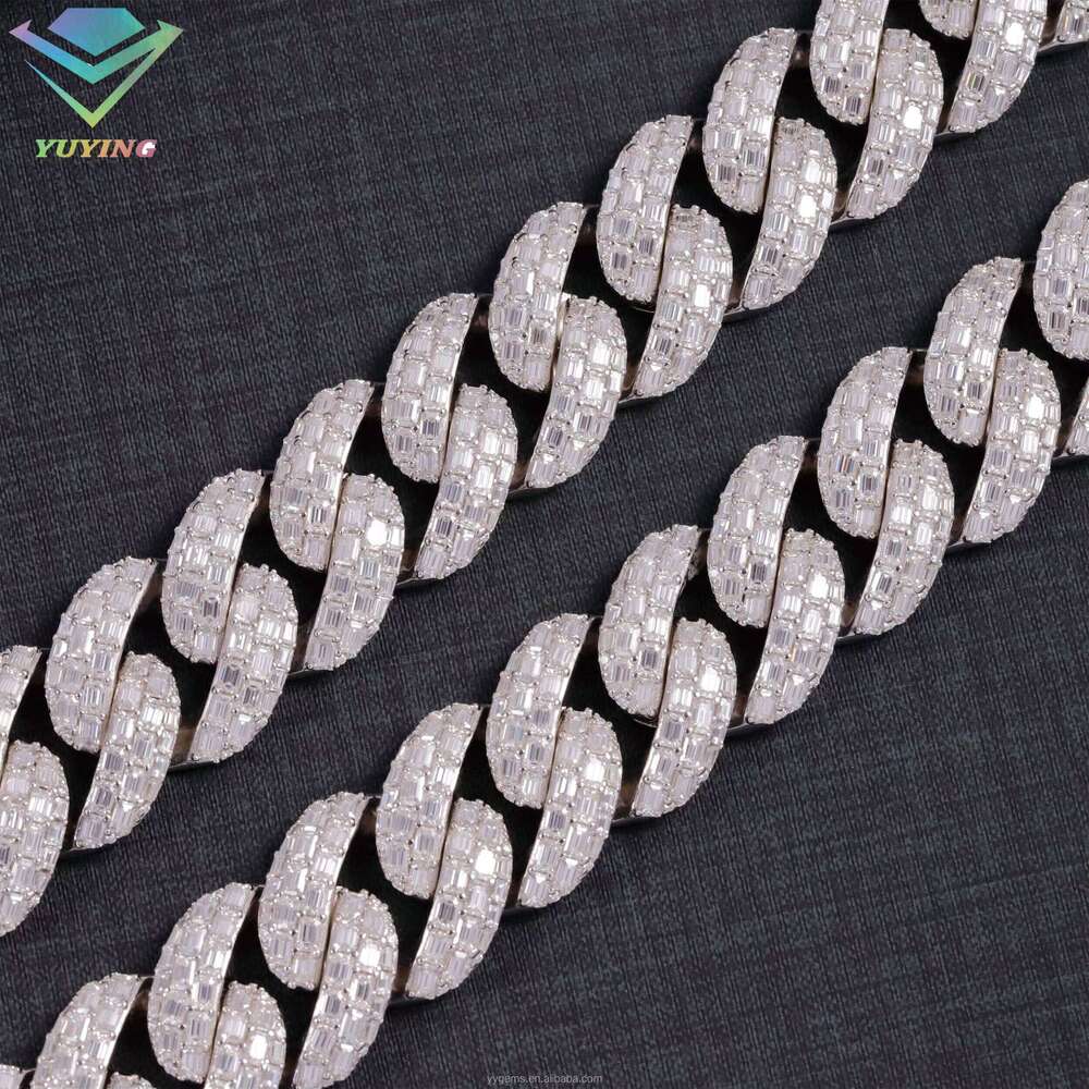 Blingbling Hip Hop 22Mm 20Mm Rectangular Long Bar Sier Ice Out Silicon Cuban Chain