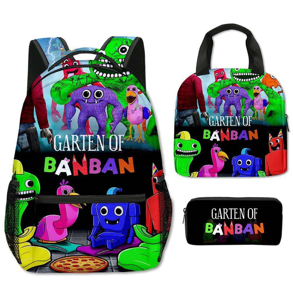 Novelty Cool New Garten of Ban 3D Printed 3pcs/Set Student School Bags Laptop Backpack portable Lunch bag Pencil Case