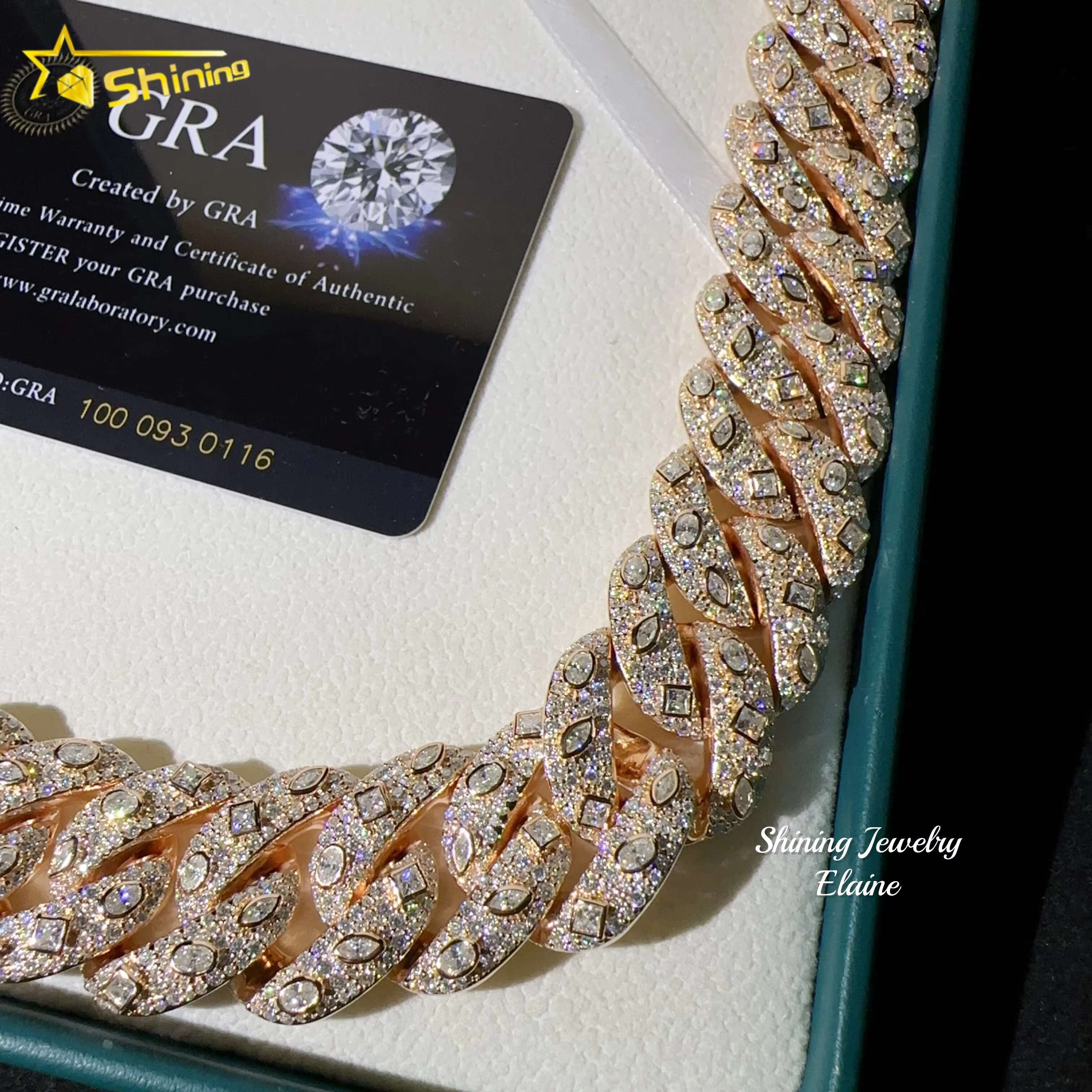 High Quality Hip Hop Custom Diamond Cuban Link 20MM Width Iced Out Jewelry 925 Sterling Silver Moissanite Cuban Link Chain