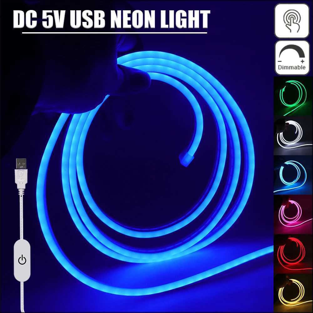 DC 5V USB Touch Dimmable Neon Strip 120Leds/M DIY Home Decor Flexible Ribbon Rope LED Light White/Blue/Pink/Yellow/Green W250701