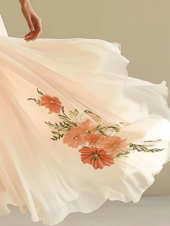 C73V-neck short-sleeved digital printing positioning dress long skirt