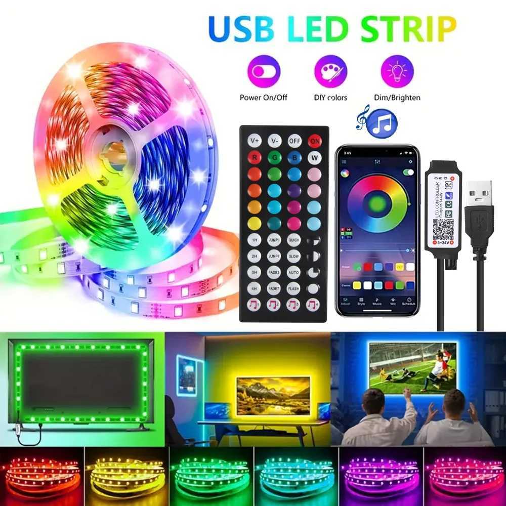 USB LED Strip Lights APP Control 44Key Remote Control 3535 RGB Music Sync Color Changing Flexible Lamp Tape for Room Decoration W250701