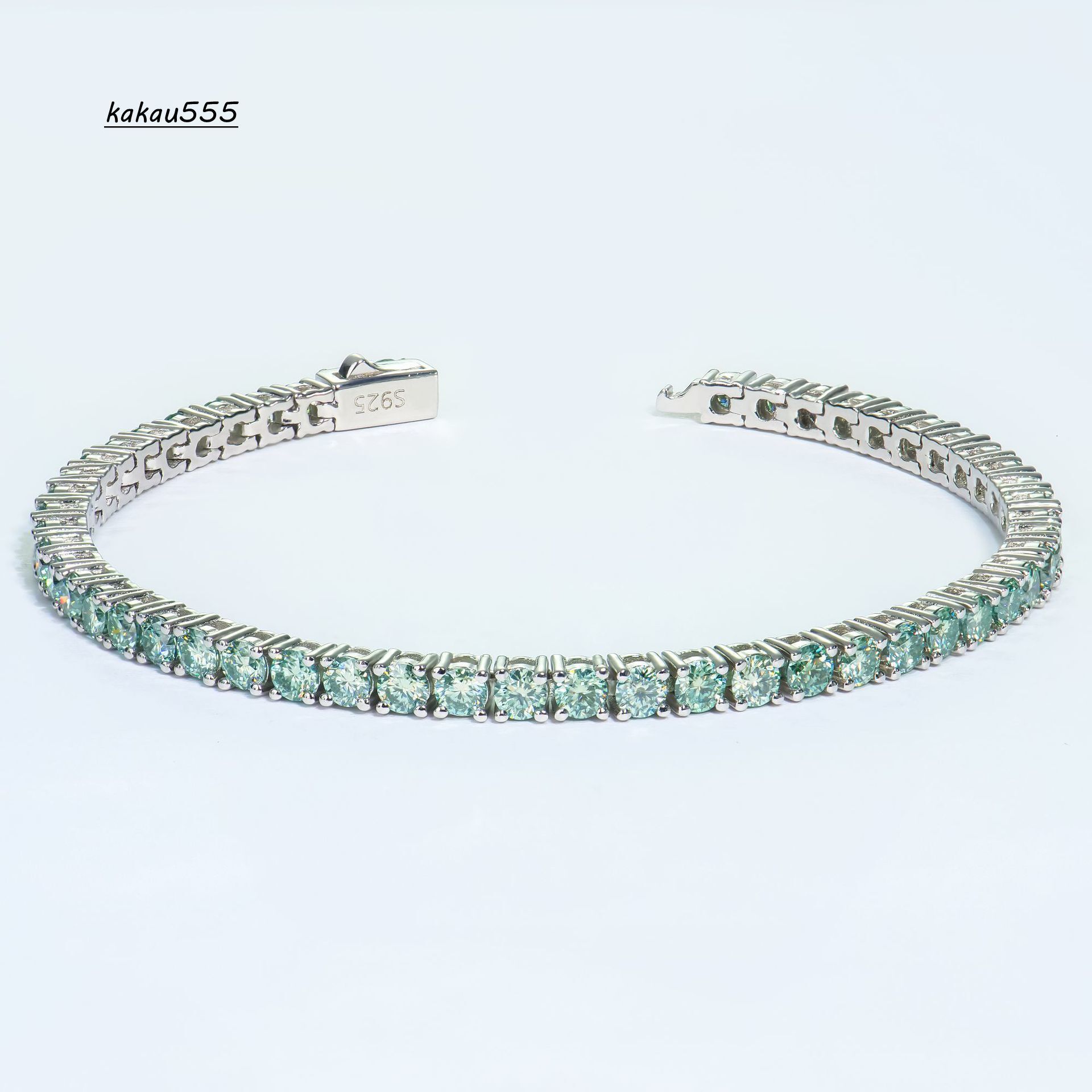925 Sterling Silver Classic Women Men Blue Green 3mm Colorful Moissanite Tennis Bracelet