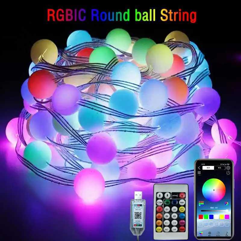 RGBIC Round ball 5V USB Bluetooth LED String APP Music Controller Outdoor waterproof atmosphere camping light garden decoration W250701