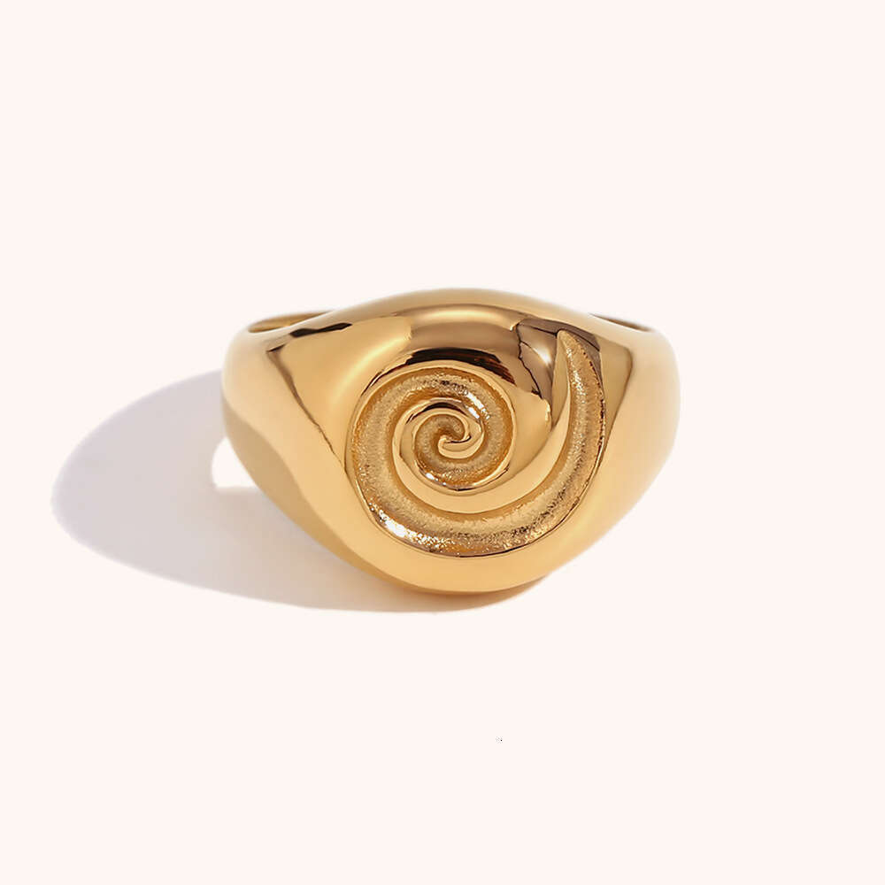 Swirl Ring 18K Gold Plated 316L Stainless Steel Minimalist Jewelry for Women US Size 6 to 8