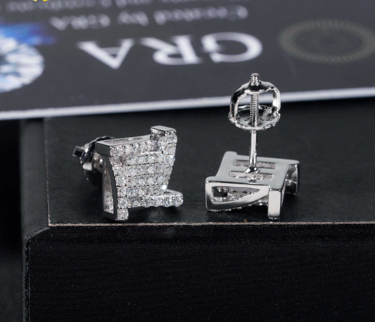 Earring Hip Hop Jewelry Iced Out VVS Diamond Moissanite Gold Plated 925 Sterling Silver Screw Stud Earrings