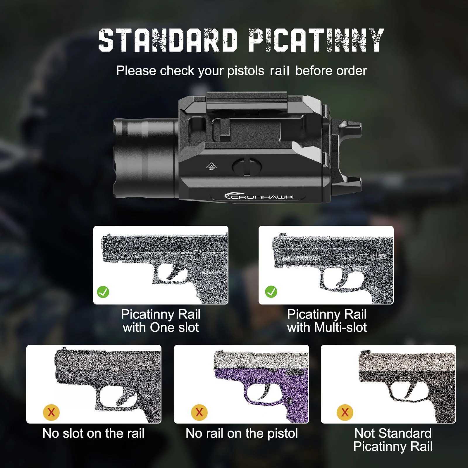 Tactical Metal Pistol Light 1350 Lumens Airsoft Weapon Light Fit 20mm Picatinny Rail Mounted Powerful Strobe Handgun Flashlight XJ250701