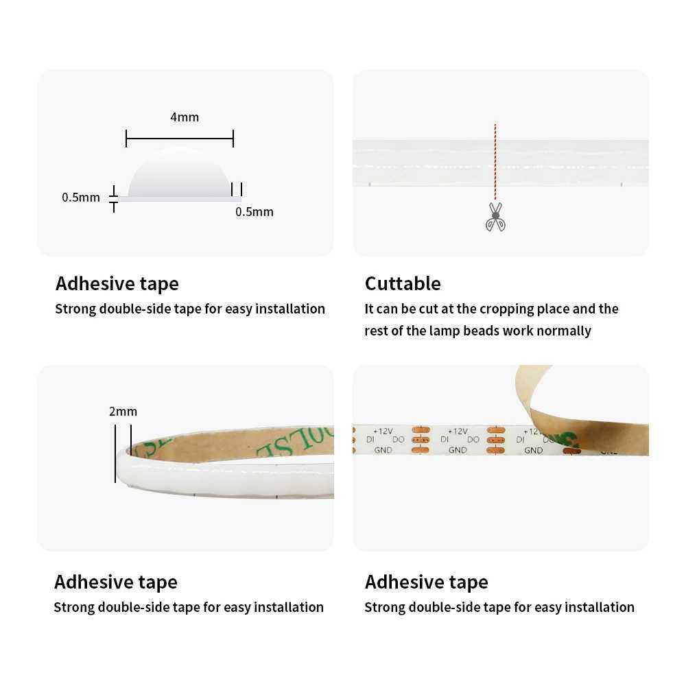 DC5V/12V 5mm WS2812B COB LED Strip WS2812 160leds/m Individually Addressable RGBIC Flexible Dreamcolor Pixel Light W250701
