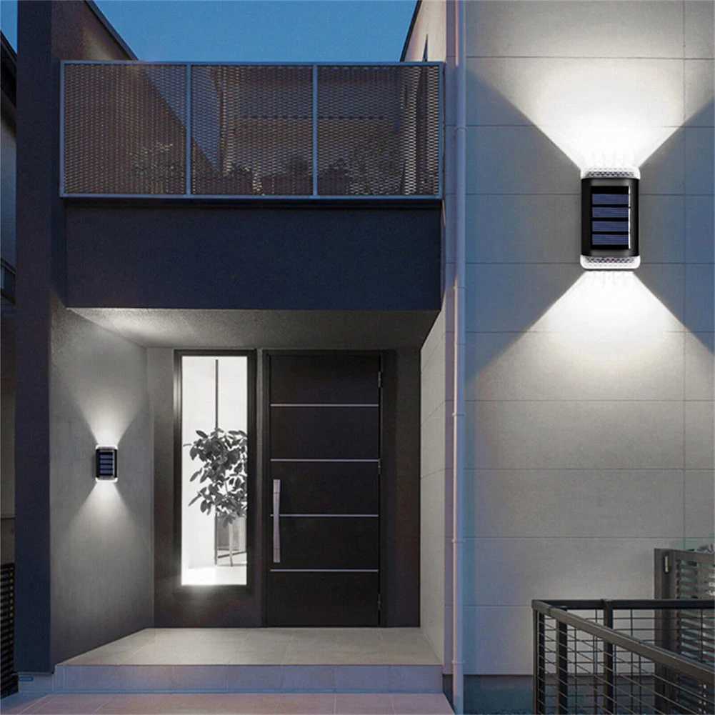 Solar Wall Lamp Outdoor Waterproof LED White Warm Light Waterproof Up And Down Luminous Lighting Yard Garden Decoration Lights XJ250624