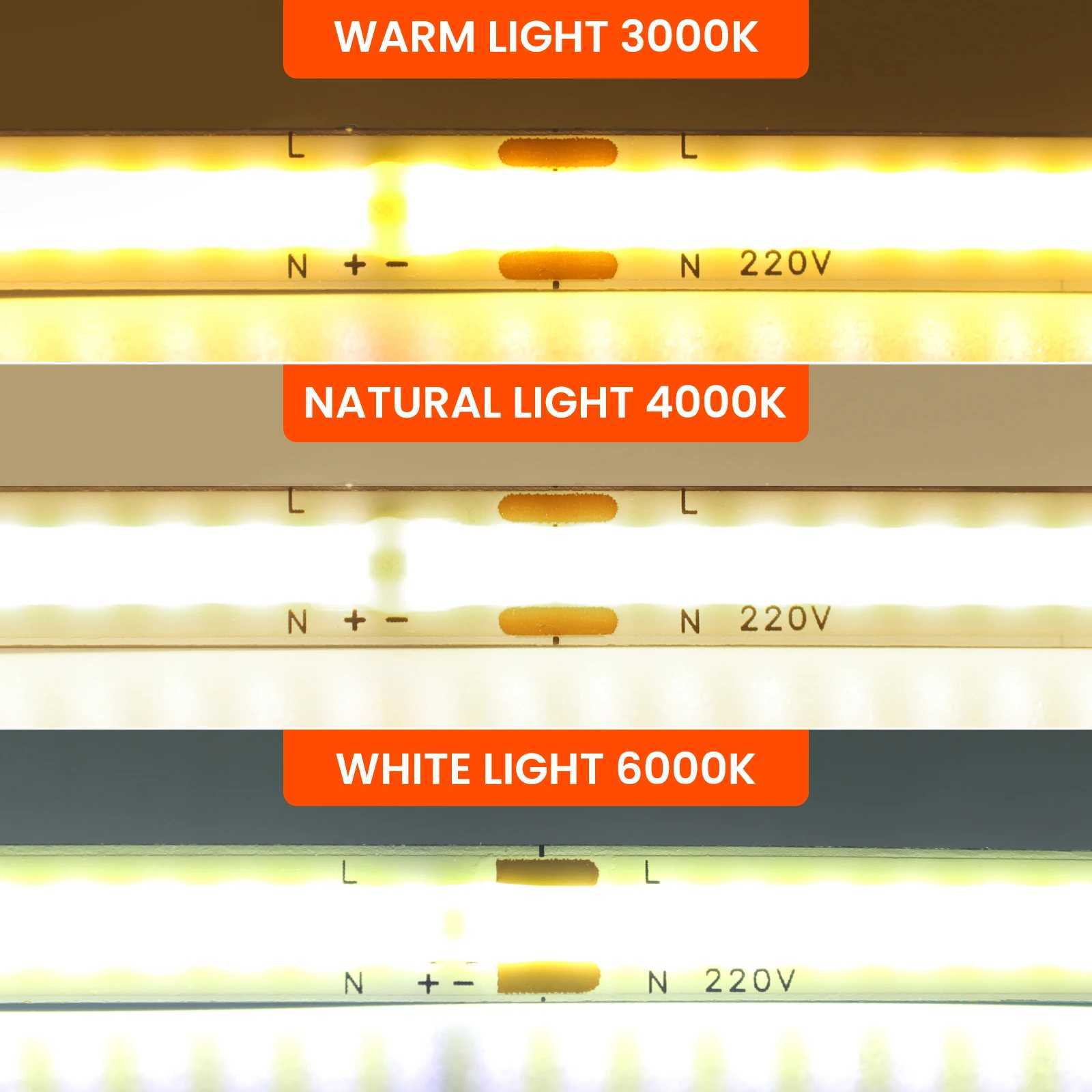 220V 8mm PCB COB LED Strip Light 240LEDs/m Warm Natural White Ribbon Rope Light Adhesive Tape Linear Dimmable 5m 10m 15m 20m 50m W250701