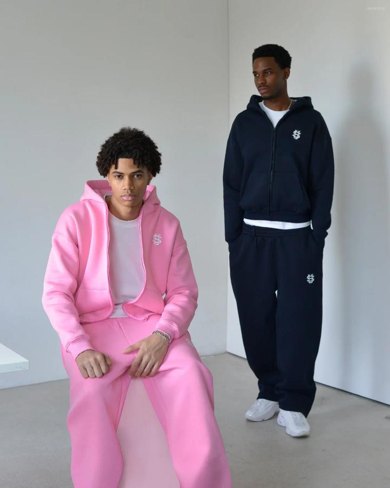 Men's Hoodies Embroidered Sweatpants Two-piece Set Clothing Hip-hop Oversized Casual Zipper Hoodie