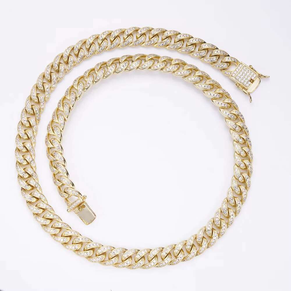 Hot Sale High Quality Moissanite Hip Hop Street Style 14K Real Gold Miami Cuban Link Chain in Silver 925