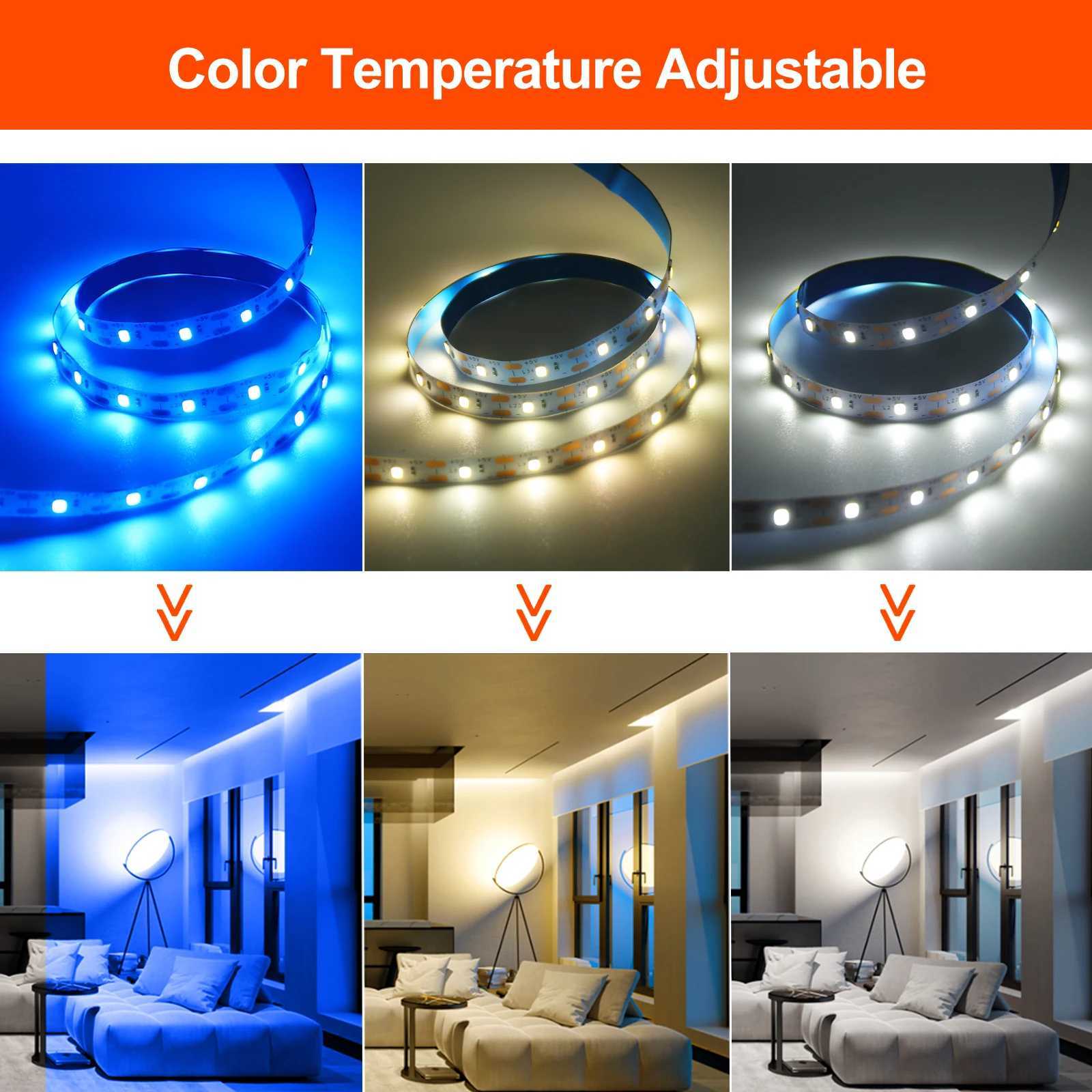 5V USB LED Strip Light SMD 2835 60Leds/m Flexible Ribbon Tape TV Background Lighting 1M 2M 3M 5M LED String Light Room Decor W250701