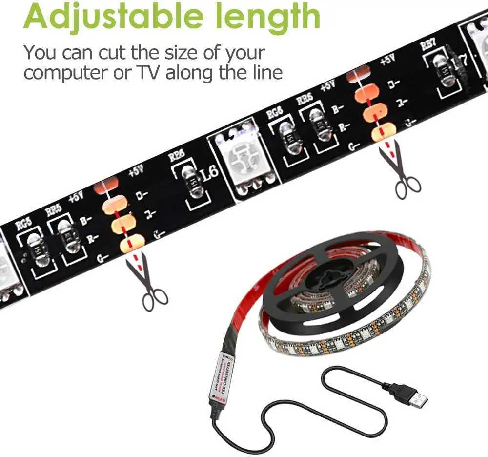5M LED Strip 5050RGB Light With USB 12V Colorful TV Background Decoration Light Strip 24 Key Remote Control Set W250701