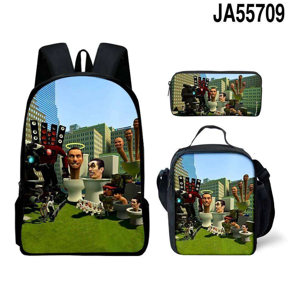 Novelty Peculiar Cool skibidi toilet 3D Print 3pcs/Set pupil School Bags Laptop Daypack Backpack Lunch bag Pencil Case