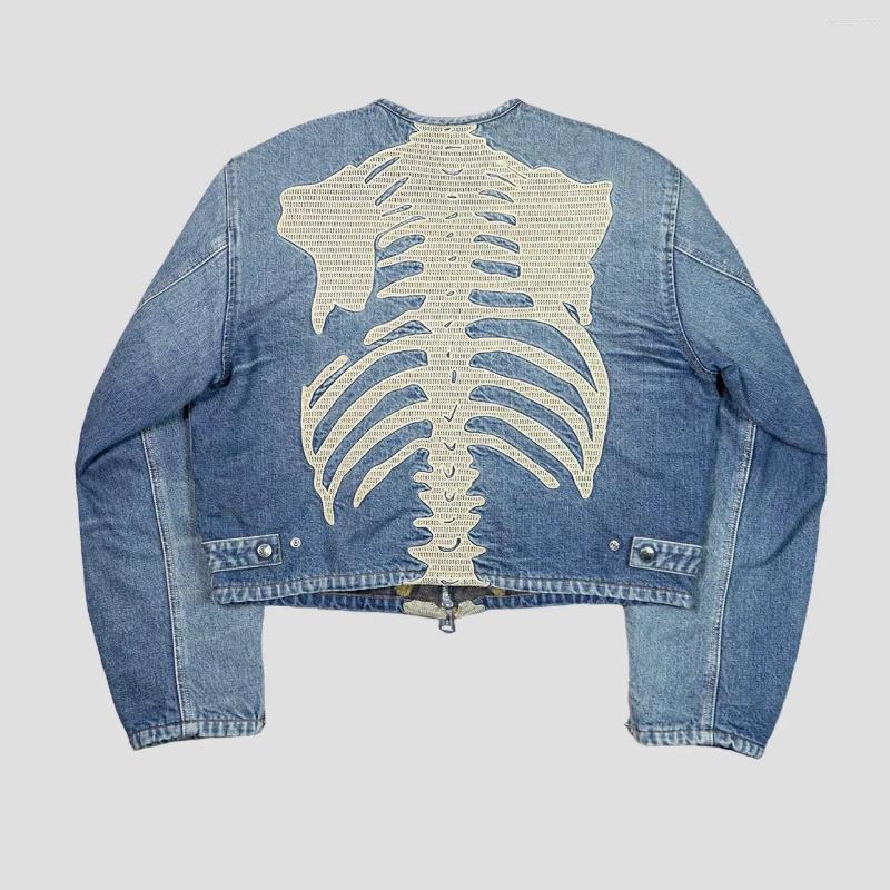 Men's Jackets KAPITAL Double-Sided Wear Denim Heavyweight Bone Embroidery Zip Loose Jaet Coat Ex Spring Autumn Winter Thi Long Sve - view 5