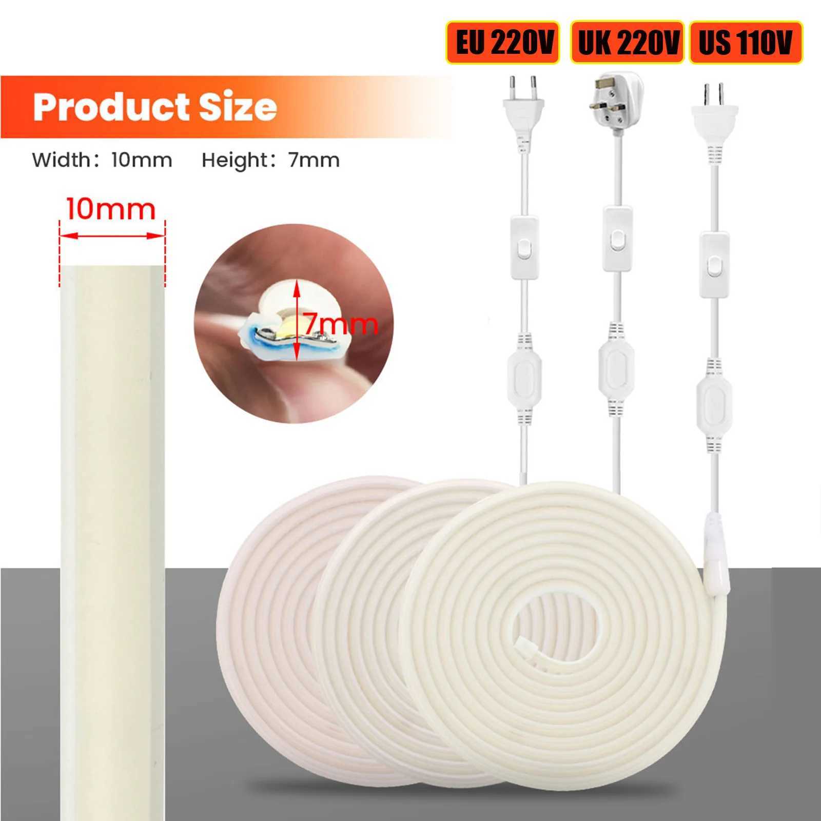 AC 110V 220V COB LED Strip Waterproof EU UK US Kit 3000K 4000K 6000K Garden Home Decor High Bright Flexible Ribbon Neon Light W250701