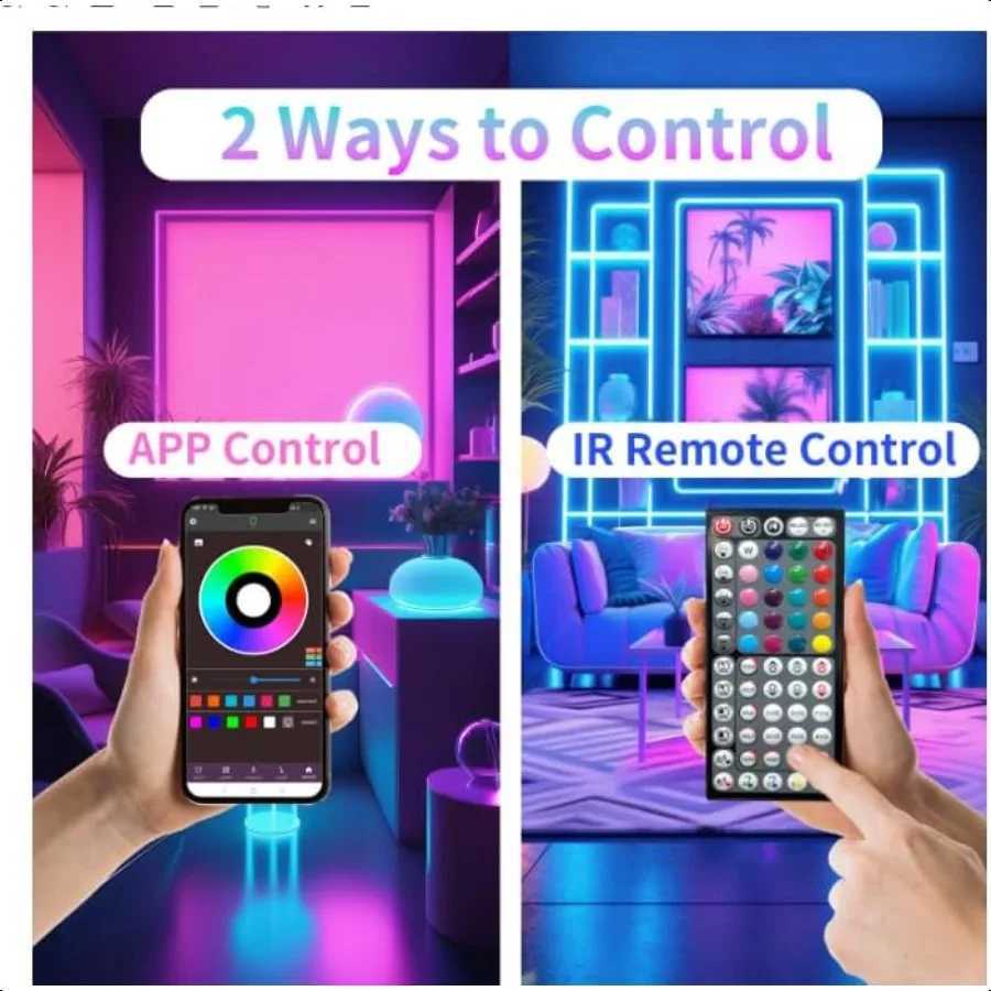 LED Lights for Bedroom 50FT RGB LED Strip Lights Color Changing Indoor Music Sync LED Light Strip with Remote and App Control D W250701