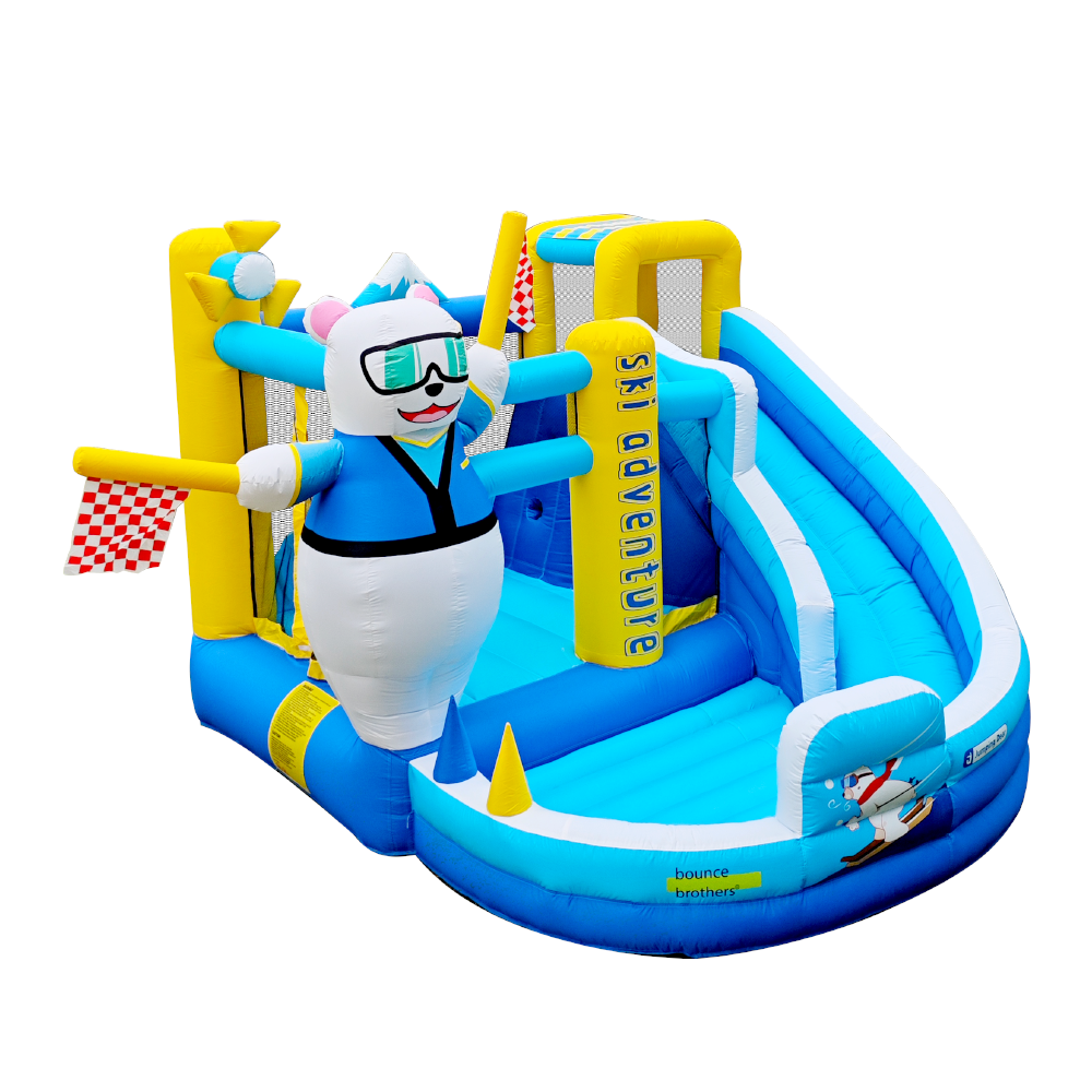 Kids' Cartoon-Inspired Outdoor Playset - Safe Polart Bear Bouncer & Slides Combo