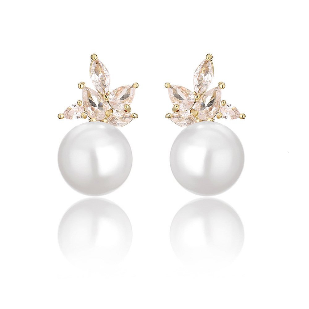 Simple Classic Pearl Designer For Women Elegant Ladies' Jewelry Light Luxury Exquisite Micro-inlaid Zircon Stud Earrings Wholesale