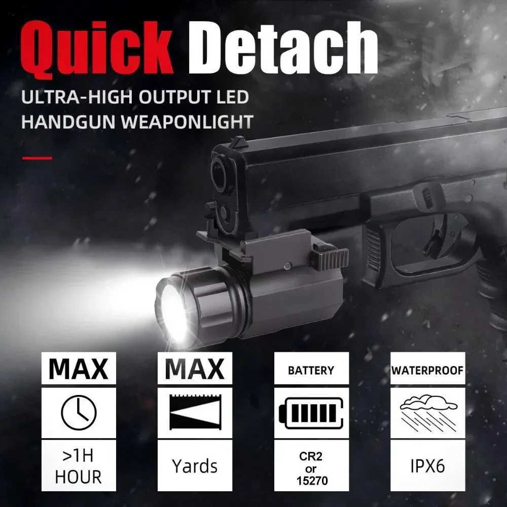 Mini R5 LED Weapon Light Quick Release Rail Mount 20mm Pistol Tactical Strobe Gun Light for Hunting Shooting XJ250701