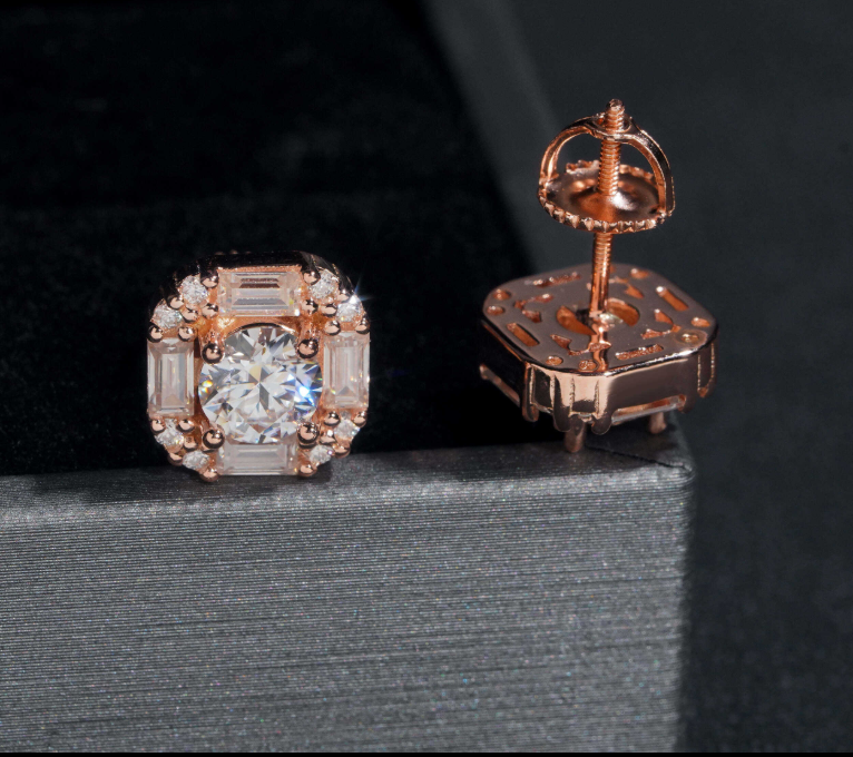 Hot Sale baguette Moissanite Stud Top Quality Moissanite Diamond Stud Earrings Yellow Gold Plated 925 Sterling Silver Earrings