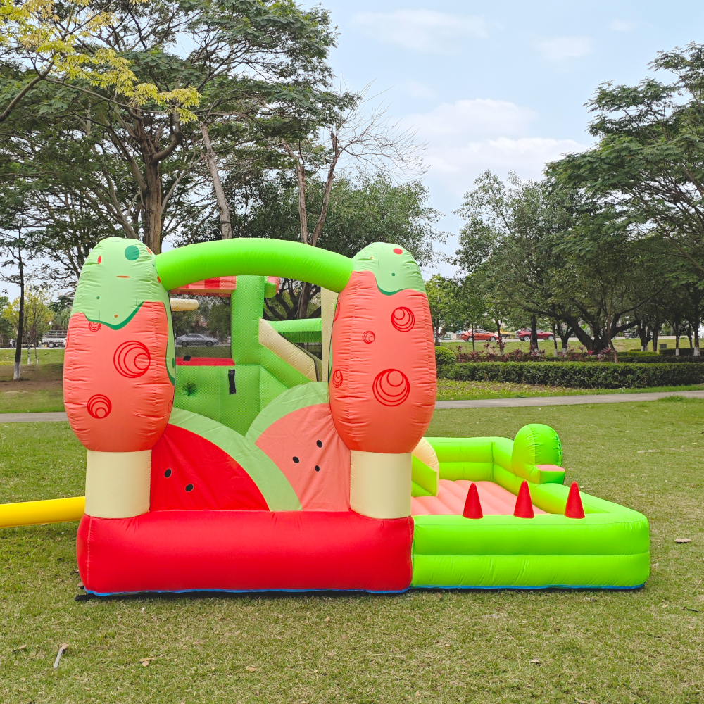 Colorful Watermelon Patterned Inflatable Play Area for Kids - Safe & Fun Trampoline Experience