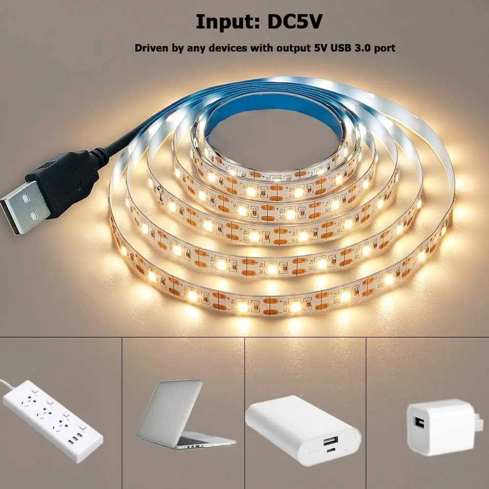 DC 5V USB LED Strips 2835 White Warm White LED Strip Light TV Background Lighting Tape Home Decor Lamp 1- 5m LED String Light W250701