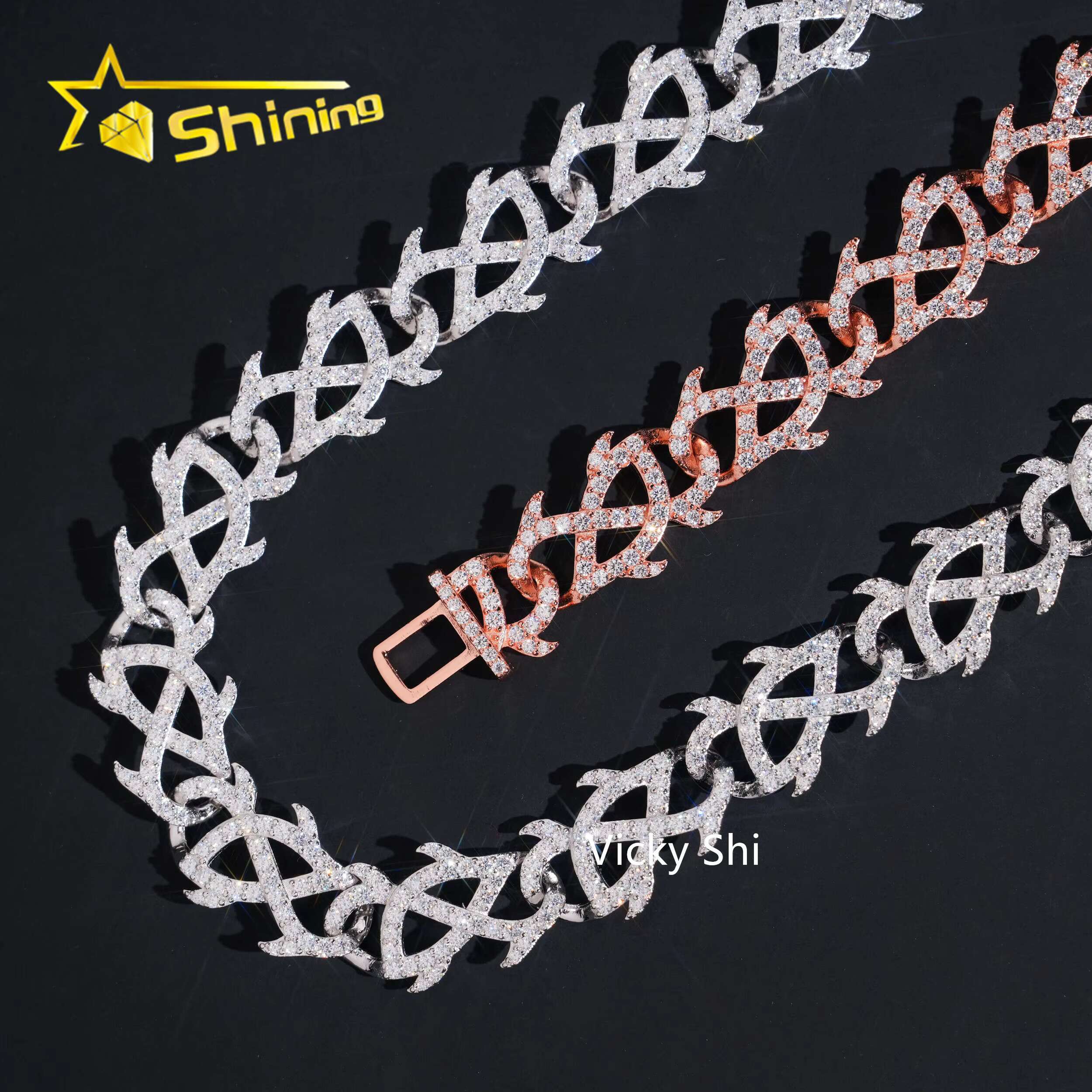Hip Hop 925 Silver 15mm Width Thorns Cuban Link Chain Moissanite Jewelry GRA Certificated Iced Out Mens Chain Necklace
