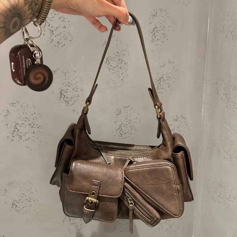 MBTI Vintage Womens Shoulder Y2k Punk American Retro Motorcycle Handbag Designer Cool Girl Advanced Mens Armpit Bag