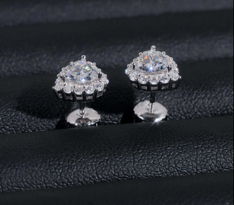 Hip Hop Jewelry Pass Tester GRA Certified Stocks Brilliant Diamond 925 Sterling Silver Moissanite Stud Earrings Heart Earrings