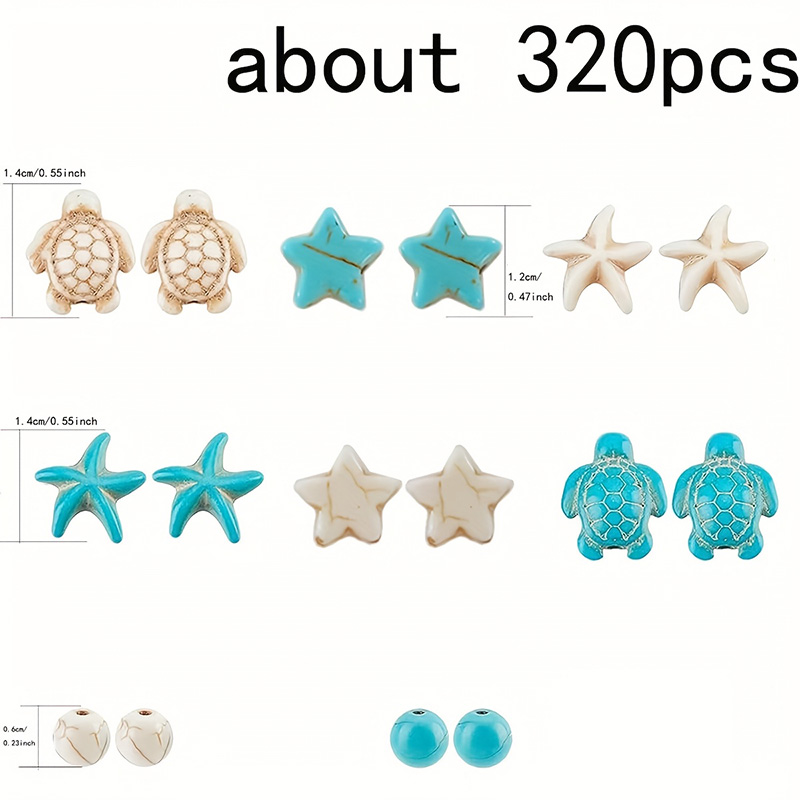 320PCS Ocean Theme Beads Kit: Turtle, Star, Synthetic Turquoise Beads for DIY Jewelry Making, Necklace Bracelet Craft Supplies