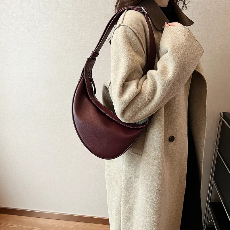 Women Simple Crossbody Bag PU Leather Vintage Sling Bag Zipper Closure Solid Color Daily Bag for Ladies