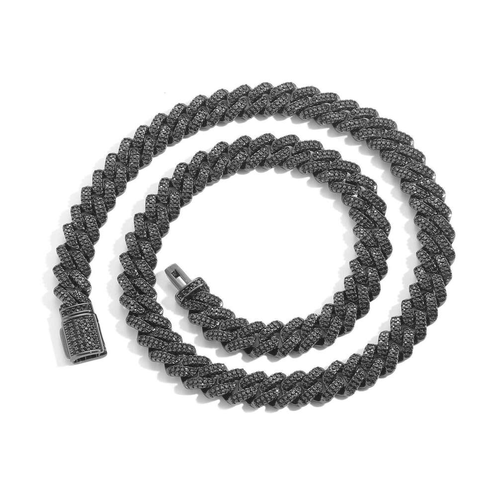 Black Zircon 10-13-15-20mm Dia Cuban Chain Trendy Brand Personality Hip Hop Necklace 9ce1