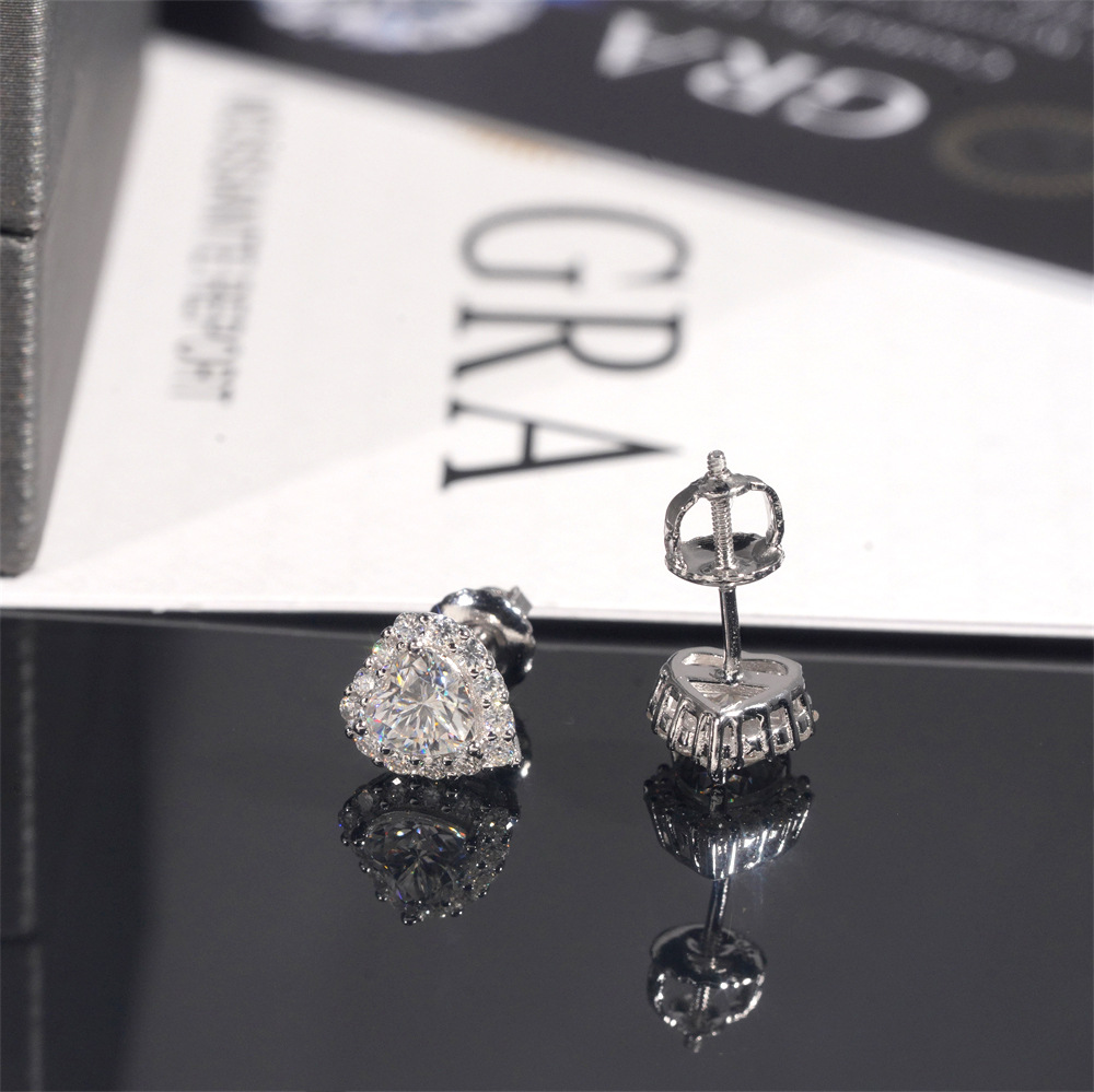 Hip Hop Jewelry Pass Tester GRA Certified Stocks Brilliant Diamond 925 Sterling Silver Moissanite Stud Earrings Heart Earrings