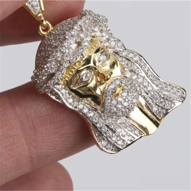 LUCK Hiphop Yellow Gold Color 925 Silver Jewelry Hip Hop Ice Out Gra Vvs Cuban Tennis Necklace Chain Mossanite Jesus Pendant