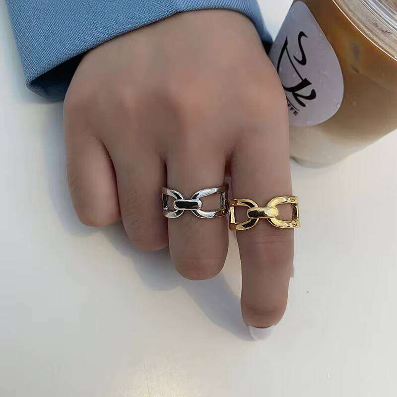 DHCollections Geometric Gold Stainless Steel Ring - Adjustable Open Cuff Minimalist Finger Ring for Women & Men (Trendy 2025 Spring Collection)