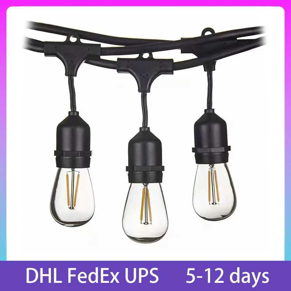 IP65 15M LED S14 String Lights Waterproof E27 Warm LED Retro Edison Filament Bulb Outdoor Street Garden Patio Holiday Lighting W250701